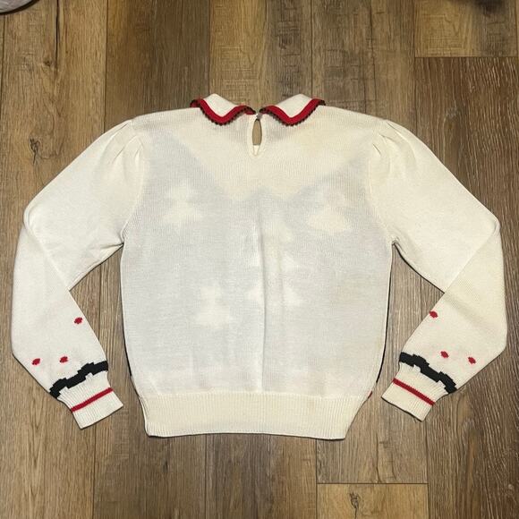 Vtg Lanz Originals Holiday Intarsia Knit Sweater M Peter Pan Collar Trees Folk - Picture 5 of 9